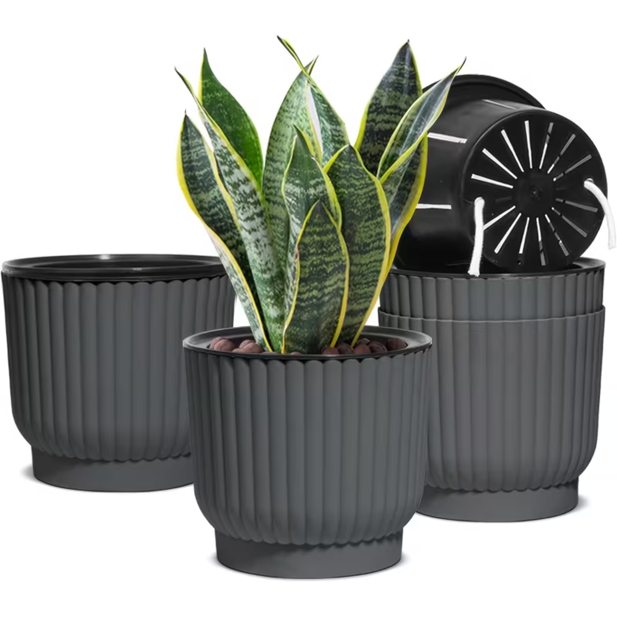 Set of 4 Self-Watering Plastic Flower Pots